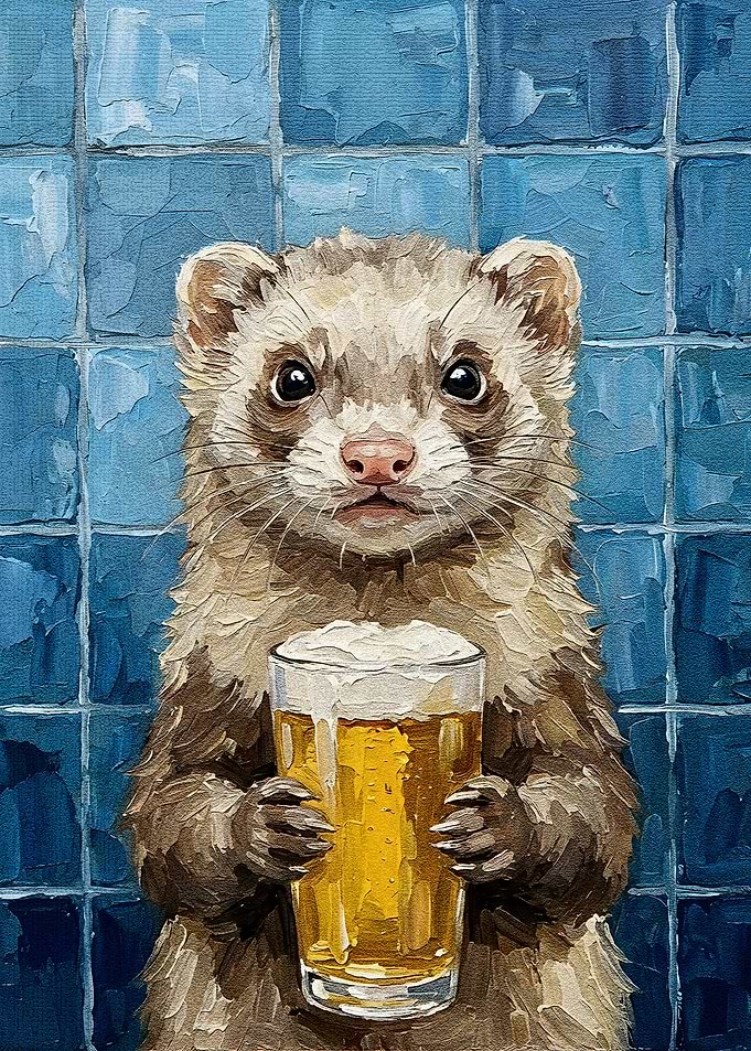 Ferret with Beer Painting