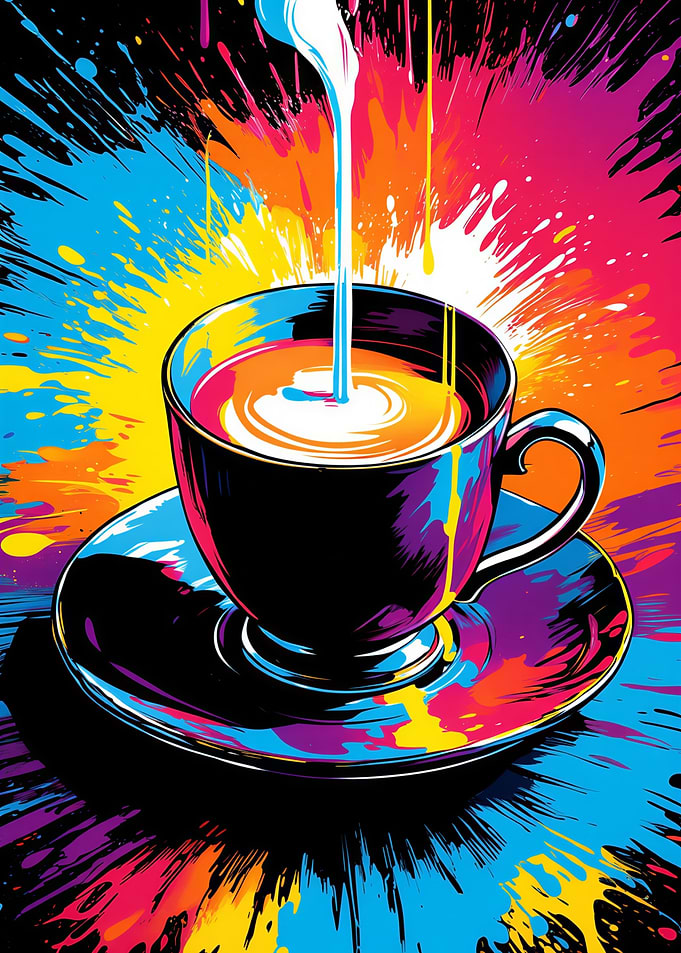 Colorful Coffee Cup with Liquid Pour