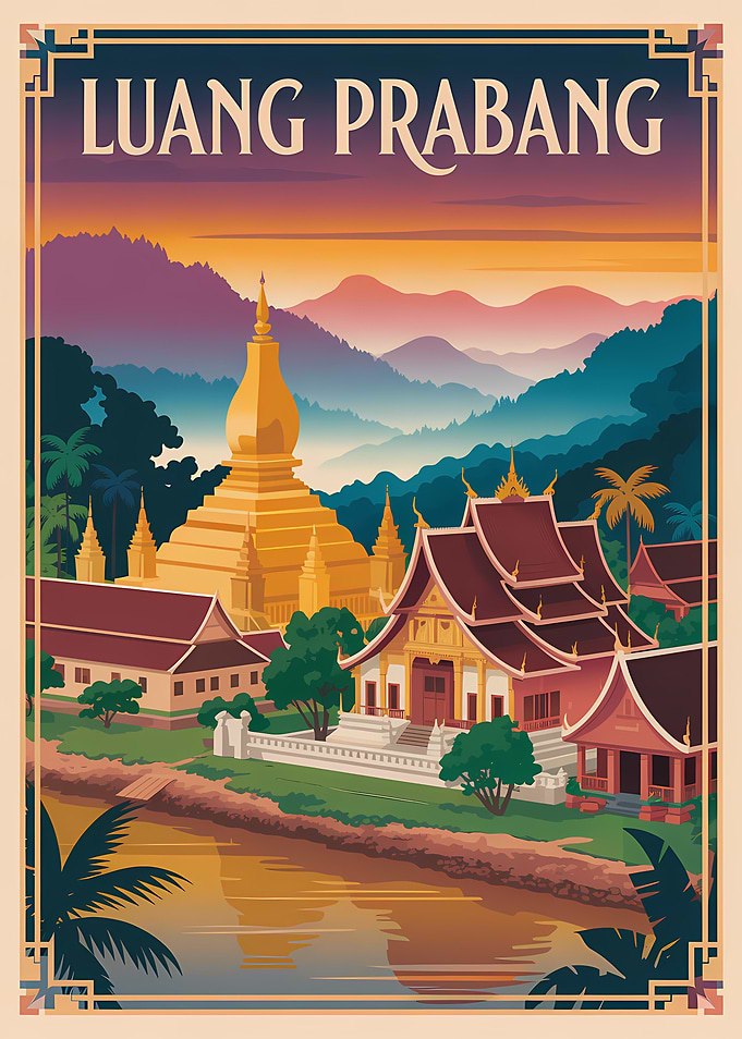 Luang Prabang Travel Poster Illustration