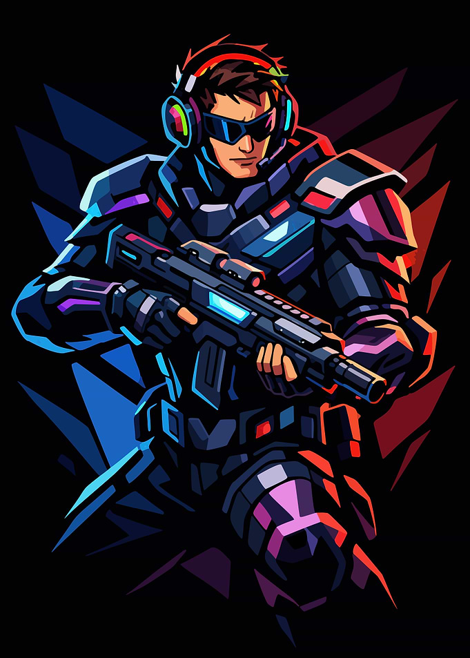 Futuristic Soldier with Gun Digital Art