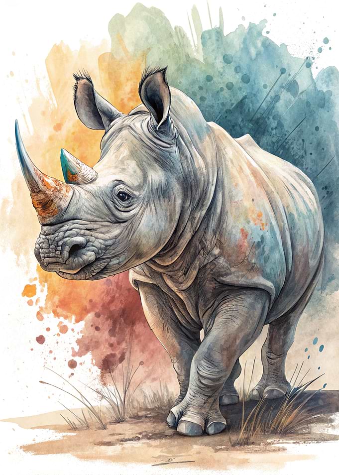 Watercolor Rhino Portrait