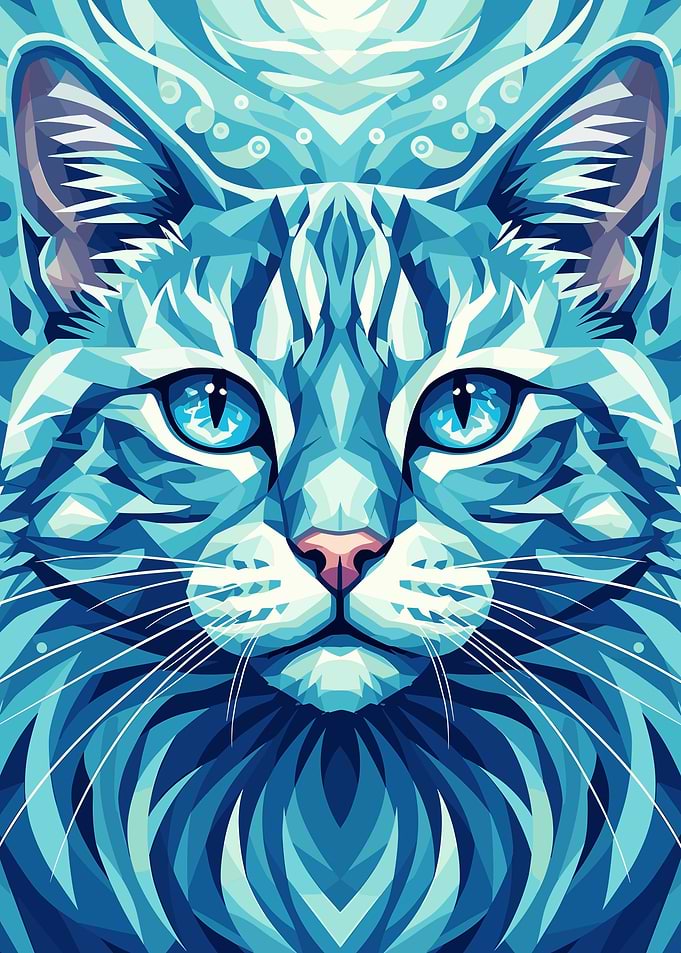 Geometric Blue Cat Portrait