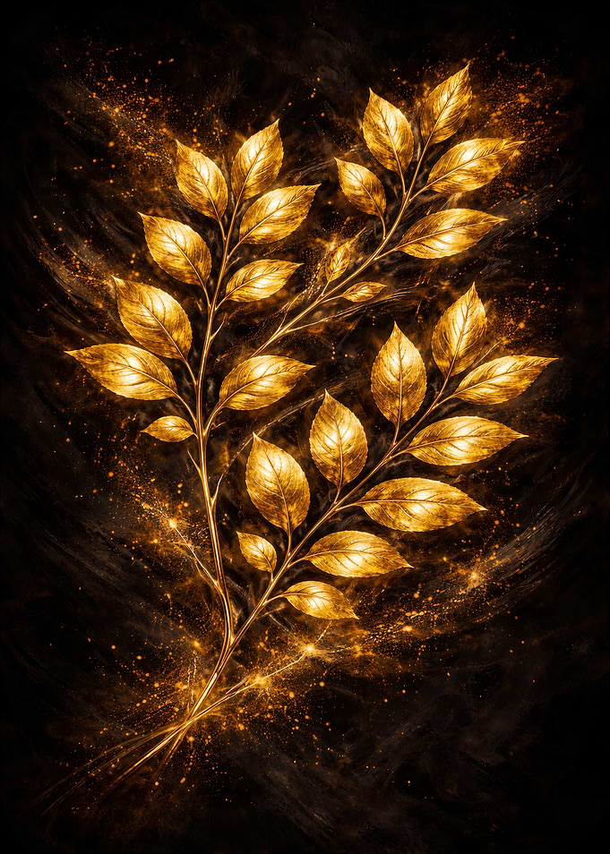 Golden Leaves on Black Background