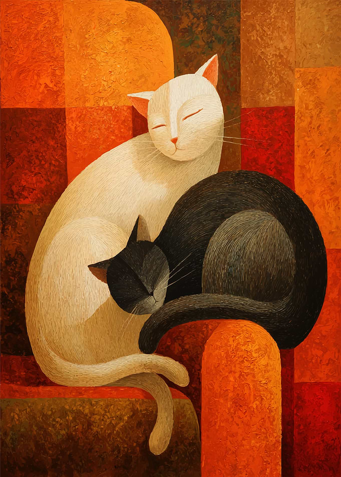 Abstract Painting of Two Cats