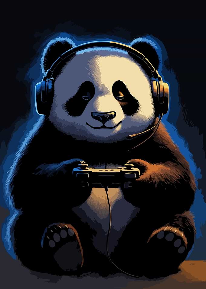 Panda Gamer with Headset and Controller Art