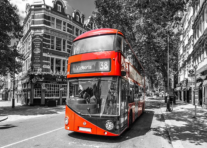 London double-decker at the pub
