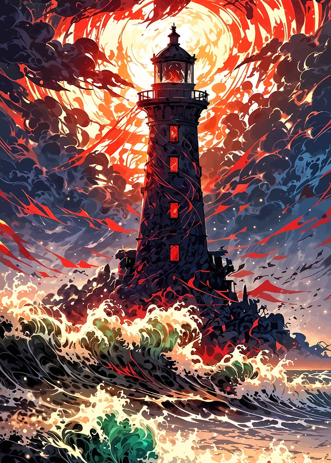 Lighthouse in Stormy Seas Digital Art