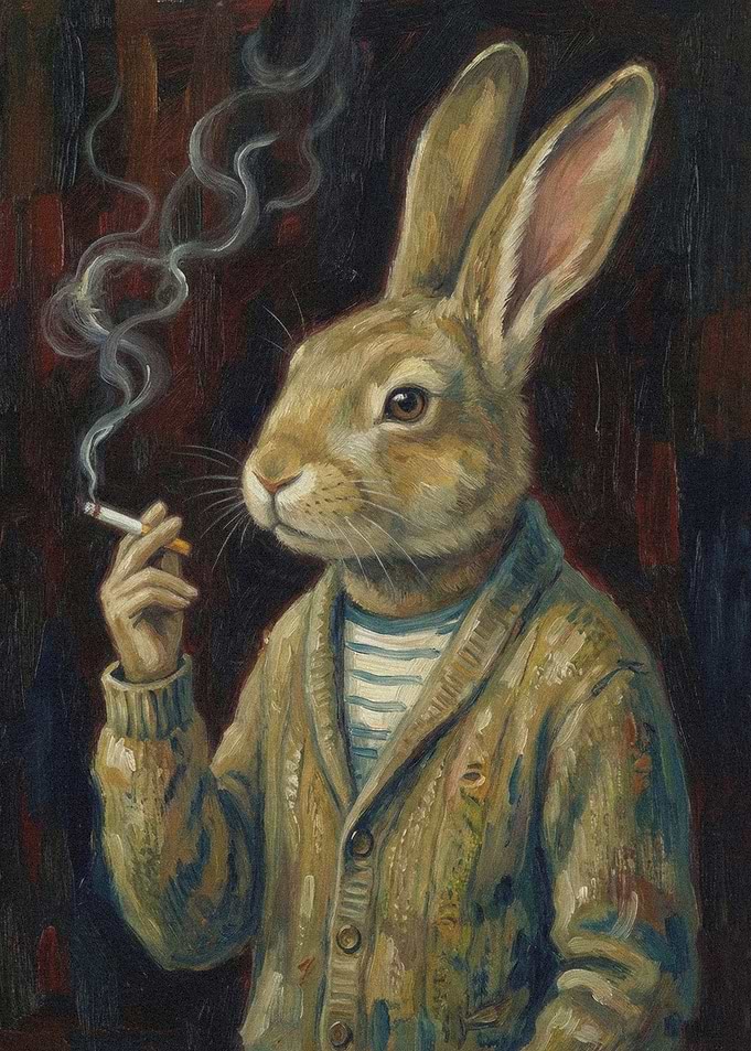 Anthropomorphic Rabbit Smoking a Cigarette