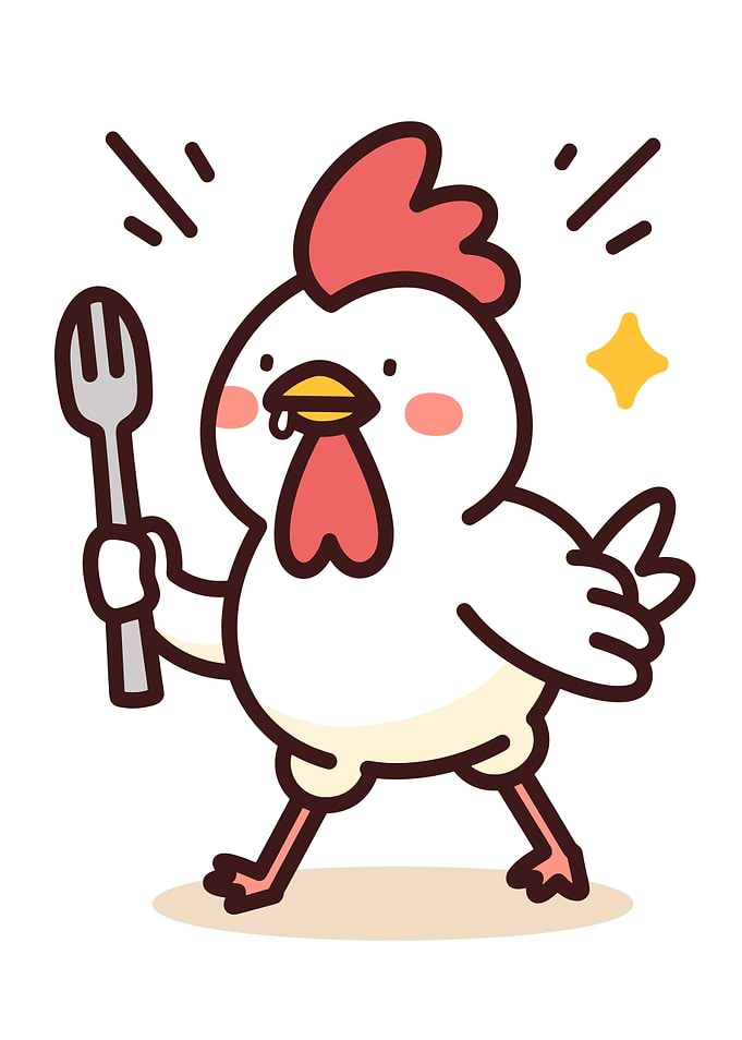 Cartoon Chicken with Fork Illustration