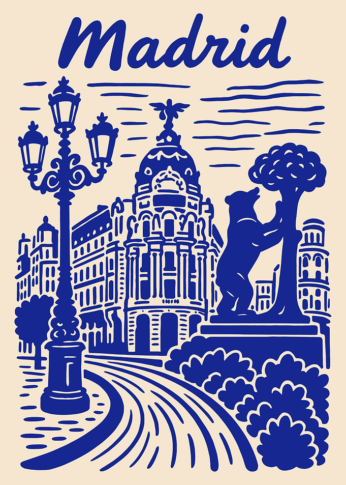 Madrid Illustration with Bear and Tree