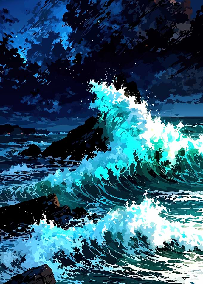 Ocean Waves at Night