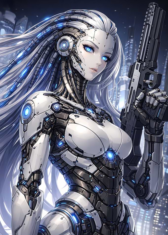 Futuristic Android Ivory Guardian