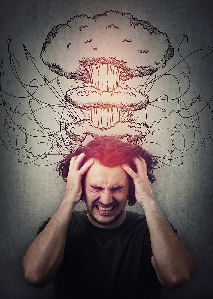 Stressed Man with Explosion Drawing