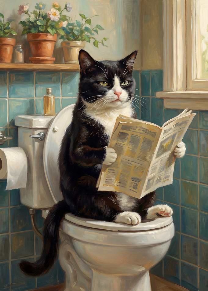 Tuxedo Cat Funny Toilet Bathroom