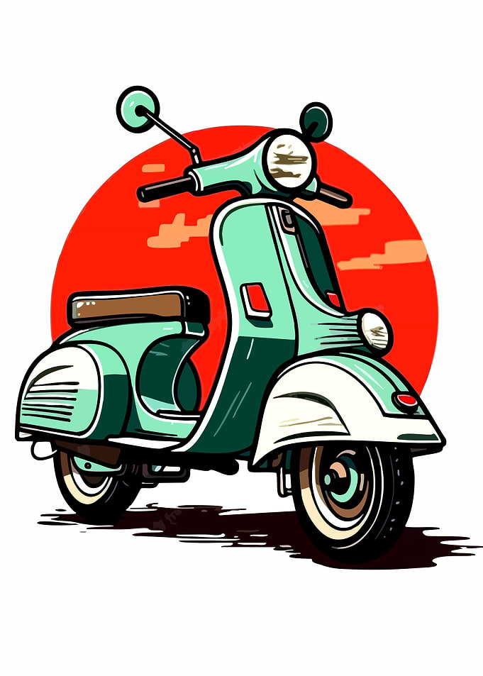 Retro Scooter Illustration with Red Sunset