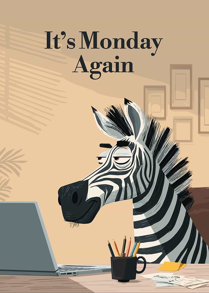 Monday Zebra at Desk Illustration
