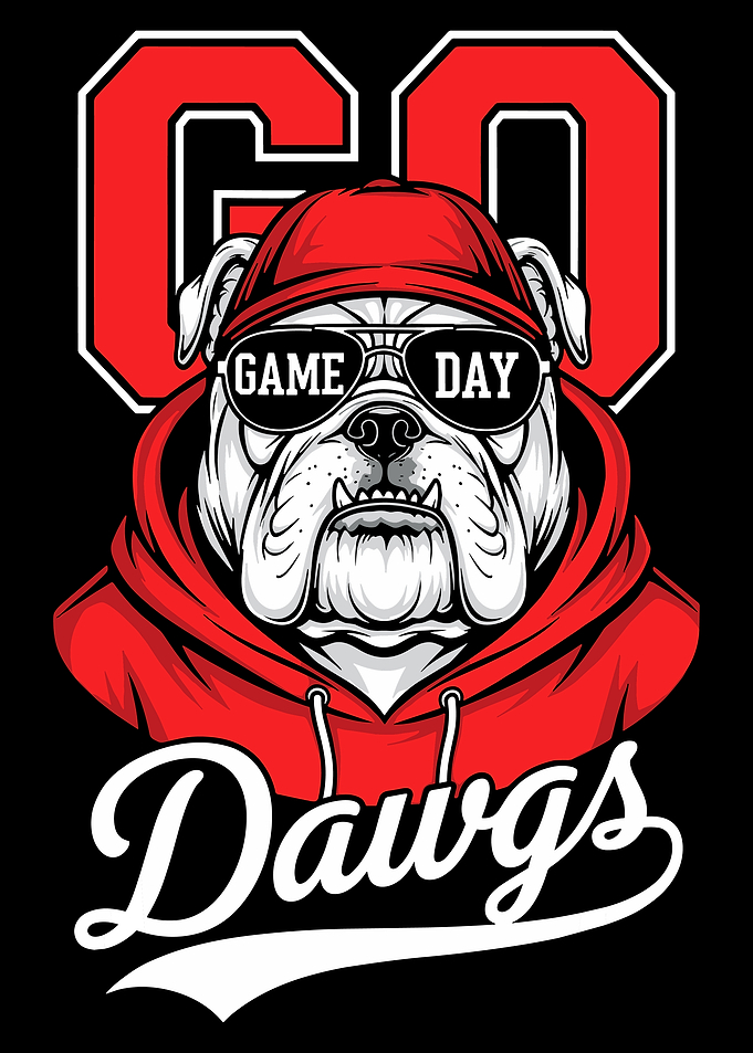 Game Day Bulldog Poster, Sports Dog Wall Art, Red Hoodie Mascot Illustration Print