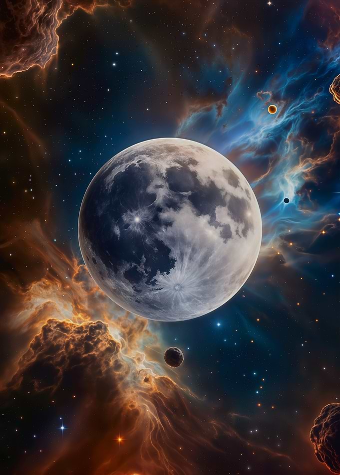 Moon and Nebula in Space