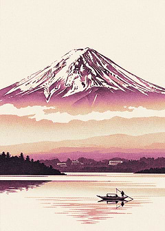 Mount Fuji Landscape with Boat