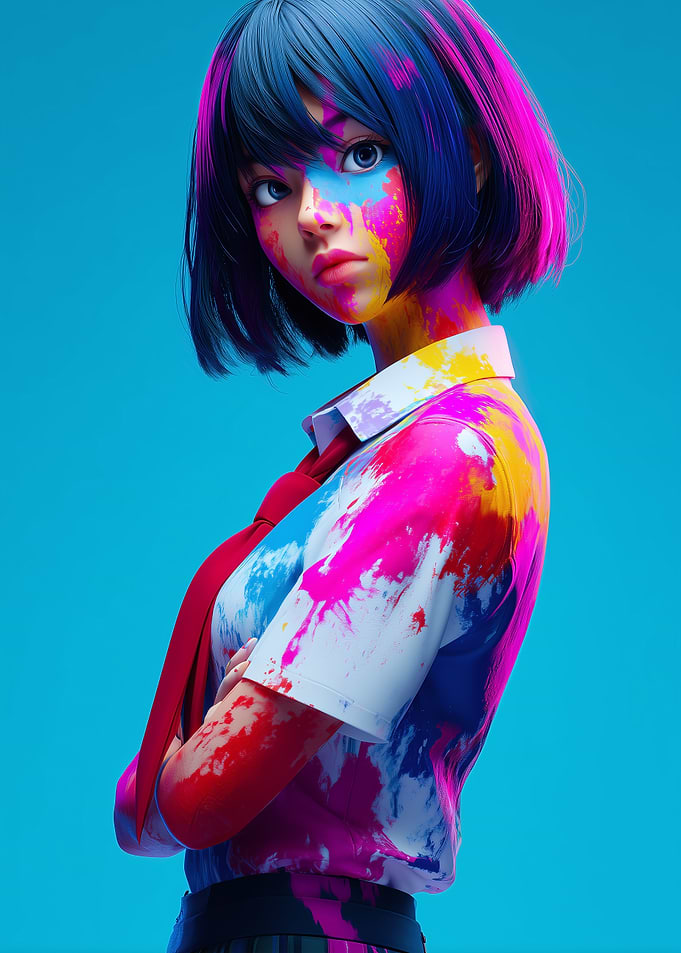 Anime Girl Covered in Paint