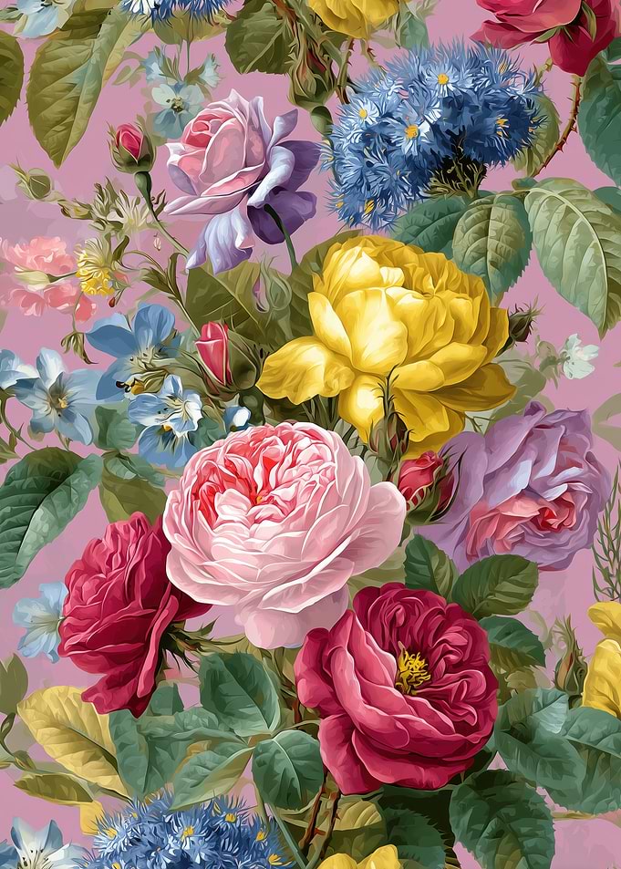 Floral Pattern with Roses and Leaves