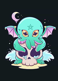 Pastel Cthulhu on Skull Illustration