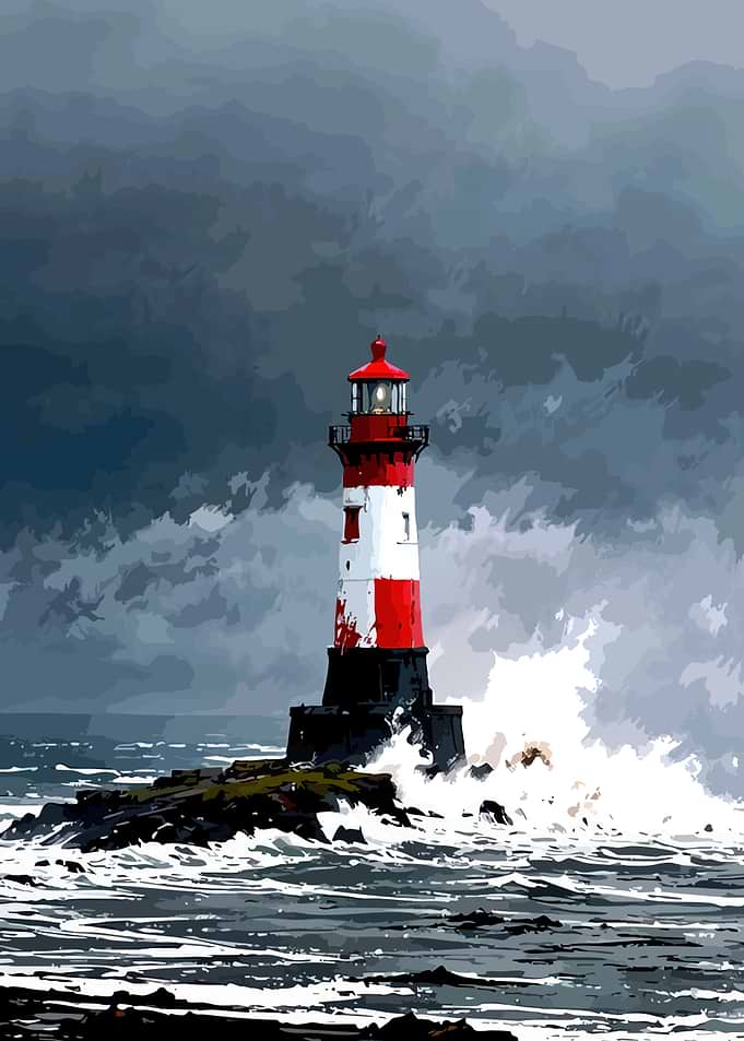 Lighthouse on Rocky Coastline