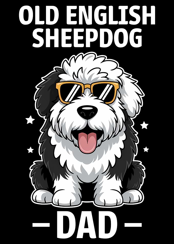 Old English Sheepdog Dad Cartoon