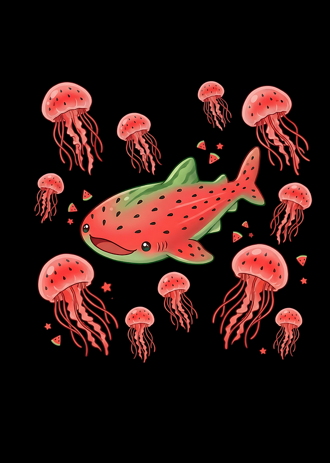 Watermelon Shark and Jellyfish Pattern