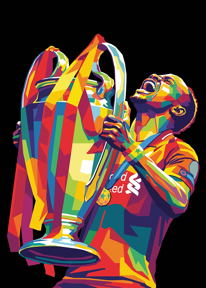 Sadio Mane Soccer Player Celebrating with Trophy