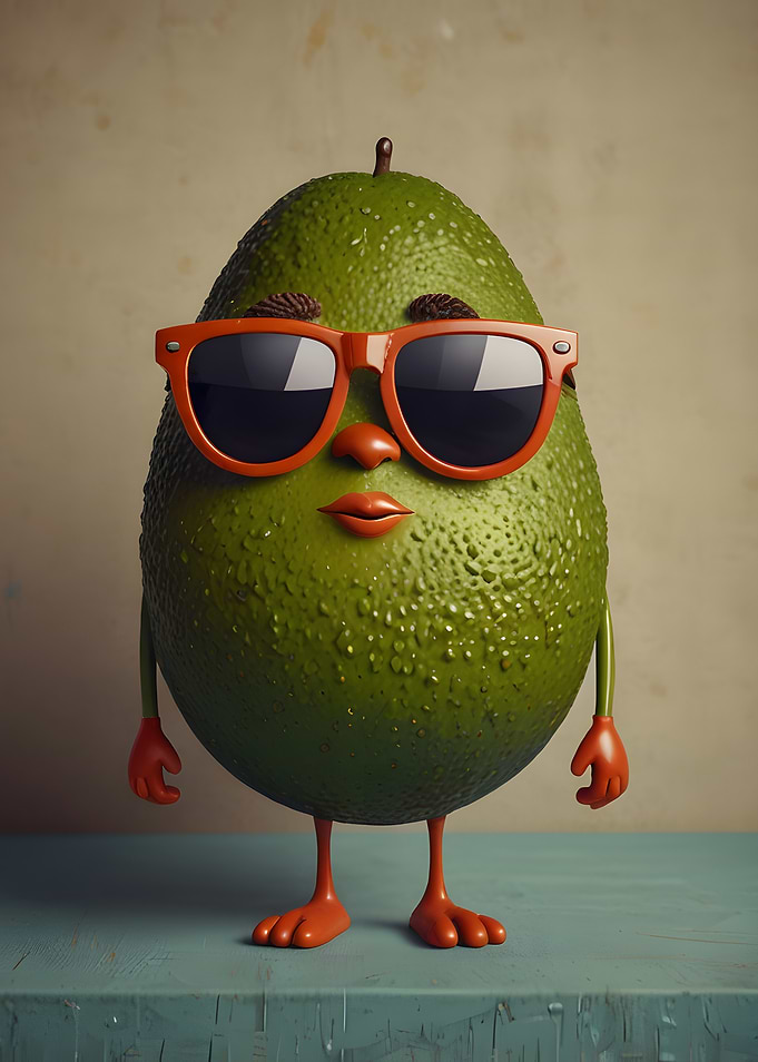 Cool Avocado Character with Sunglasses