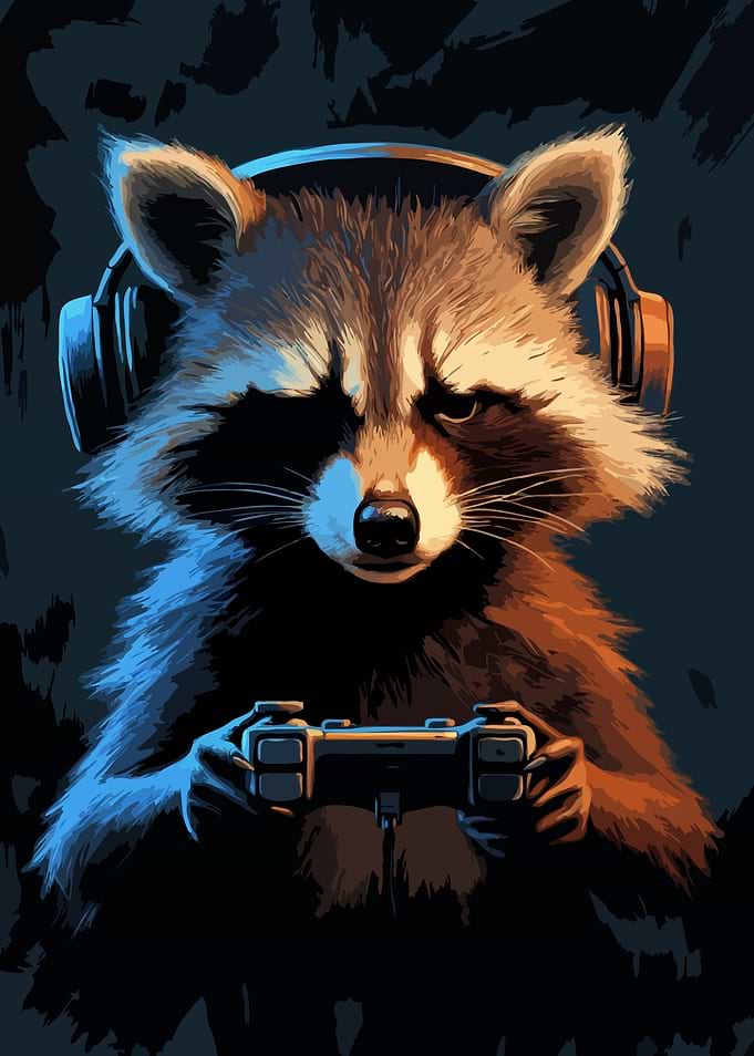 Raccoon Gamer Art