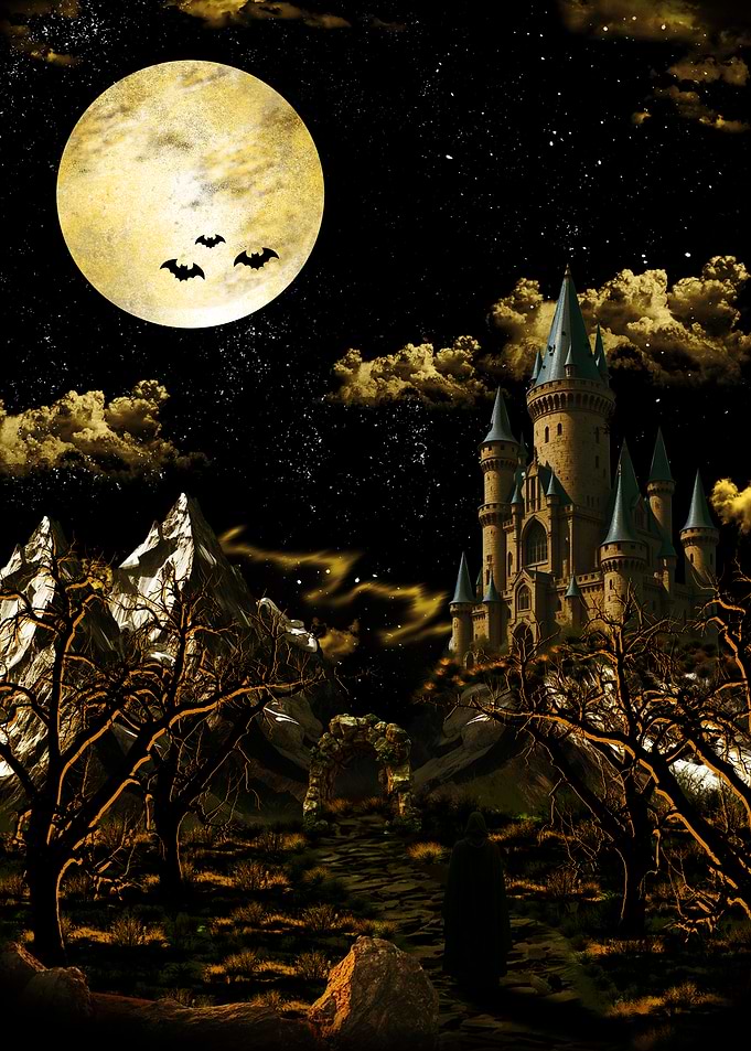 Fantasy Castle Under Full Moon Night