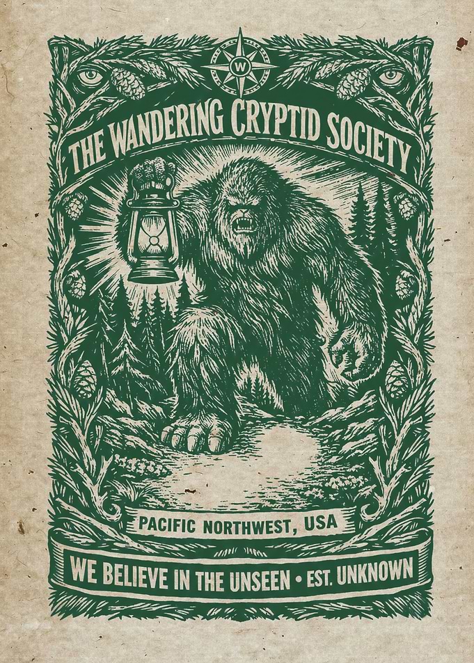 The Wandering Cryptid Society - PNW Bigfoot Vintage Art