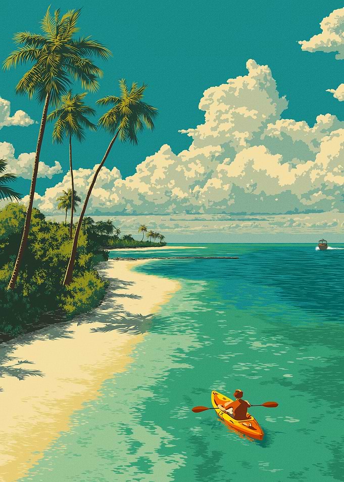 Tropical Beach Kayak Scene