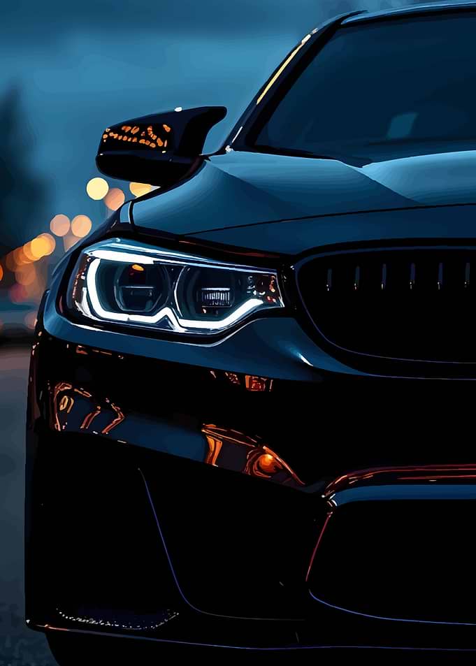 Sleek Black Car Close-Up at Night