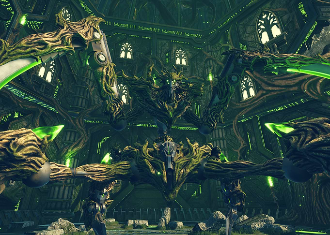 Green Mechanical Tree Monster in Temple