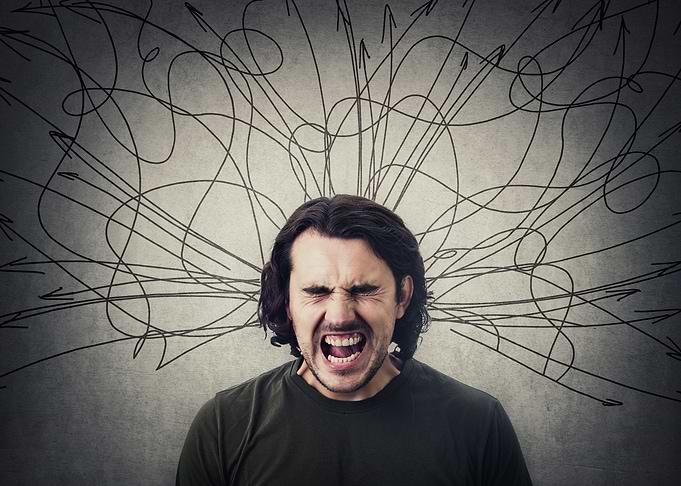 Stressed Man with Chaotic Thoughts