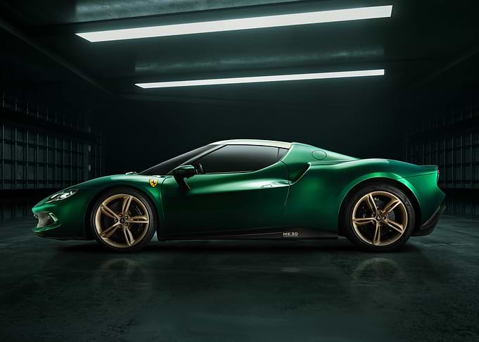 Green Ferrari 296GTB in Dark Garage