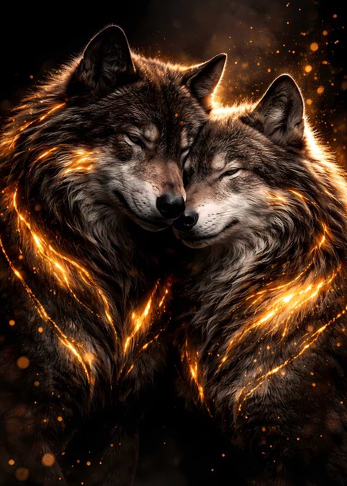 Wolves Couple - Luxury Animal Wall Art - Romantic Gift Decor