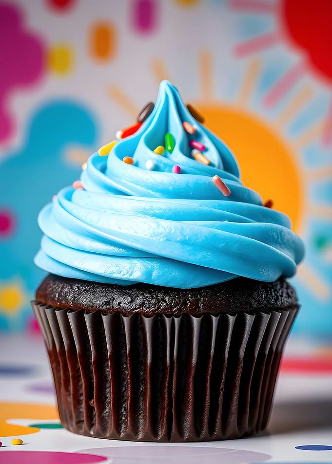 Cupcake with Blue Frosting and Sprinkles