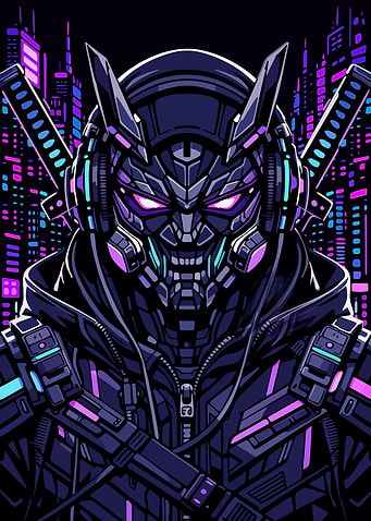 Cyberpunk Samurai Warrior in Neon Cityscape