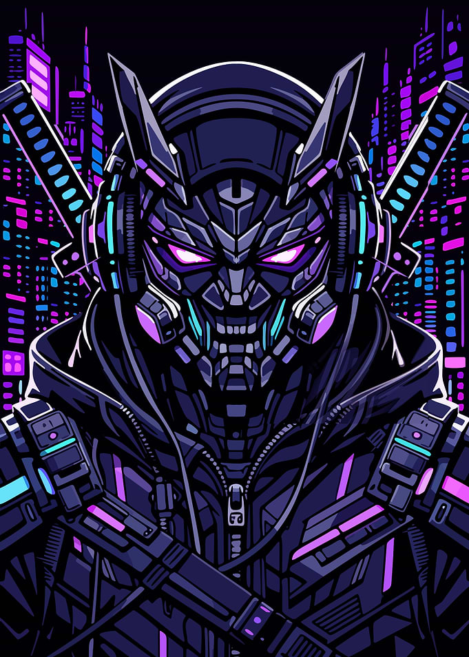Cyberpunk Samurai Warrior in Neon Cityscape