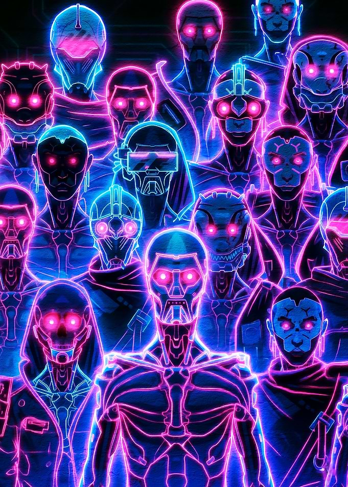Neon Cyberpunk Robot Crowd