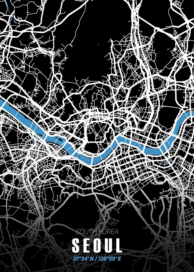 Seoul City Map - Black and White