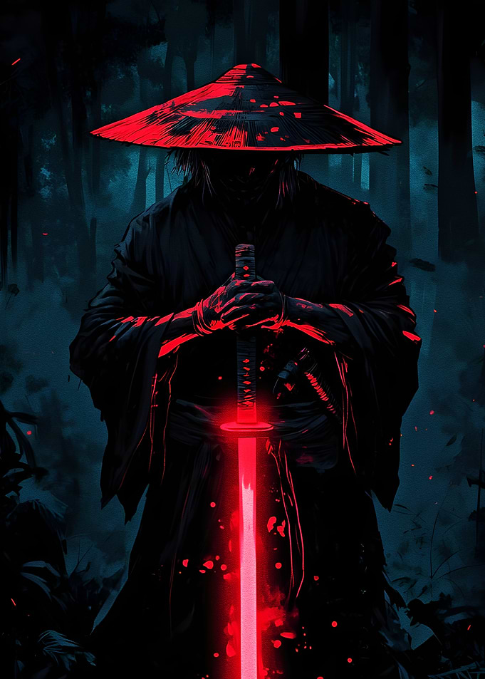 Red Samurai in Dark Forest