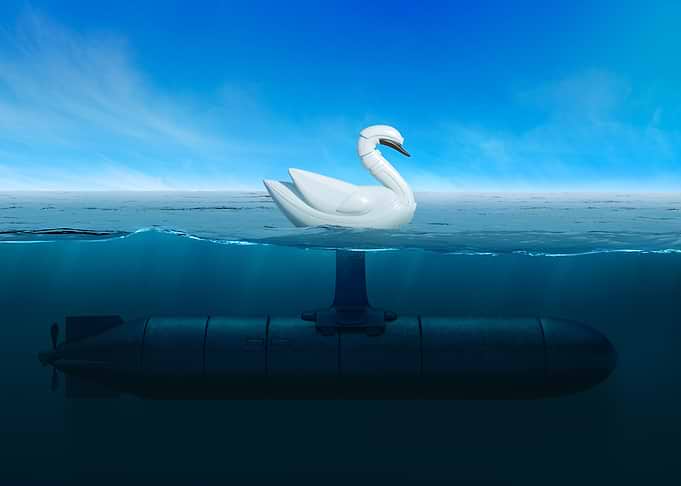 Swan float and submarine in ocean