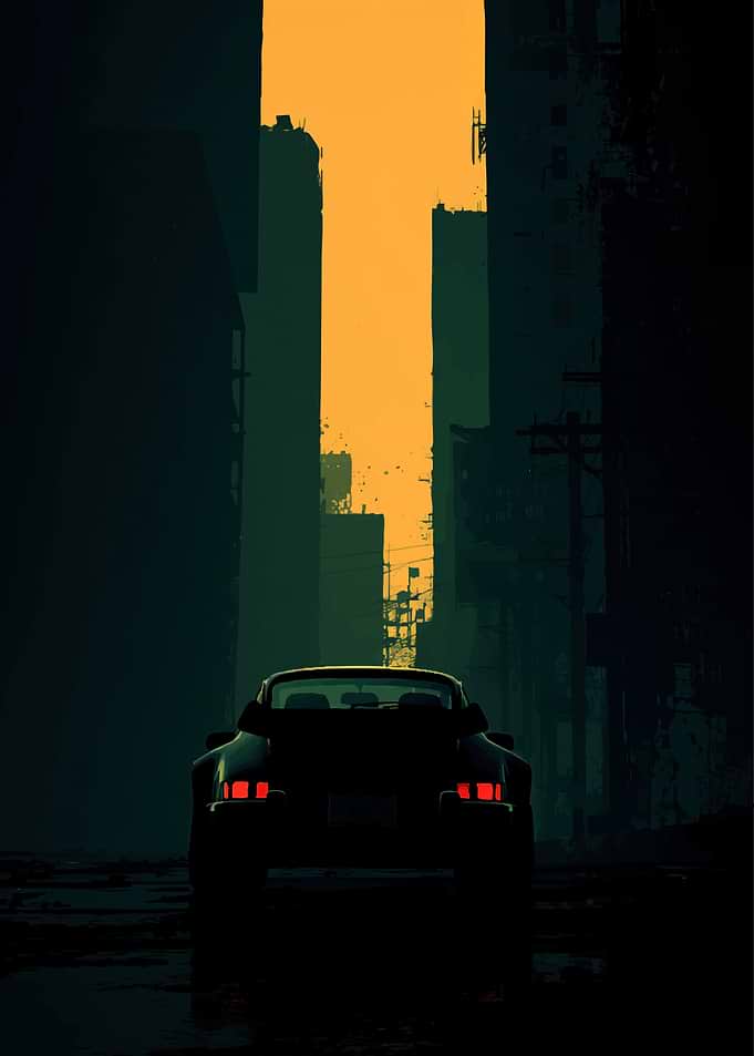 Dark Car in Cityscape