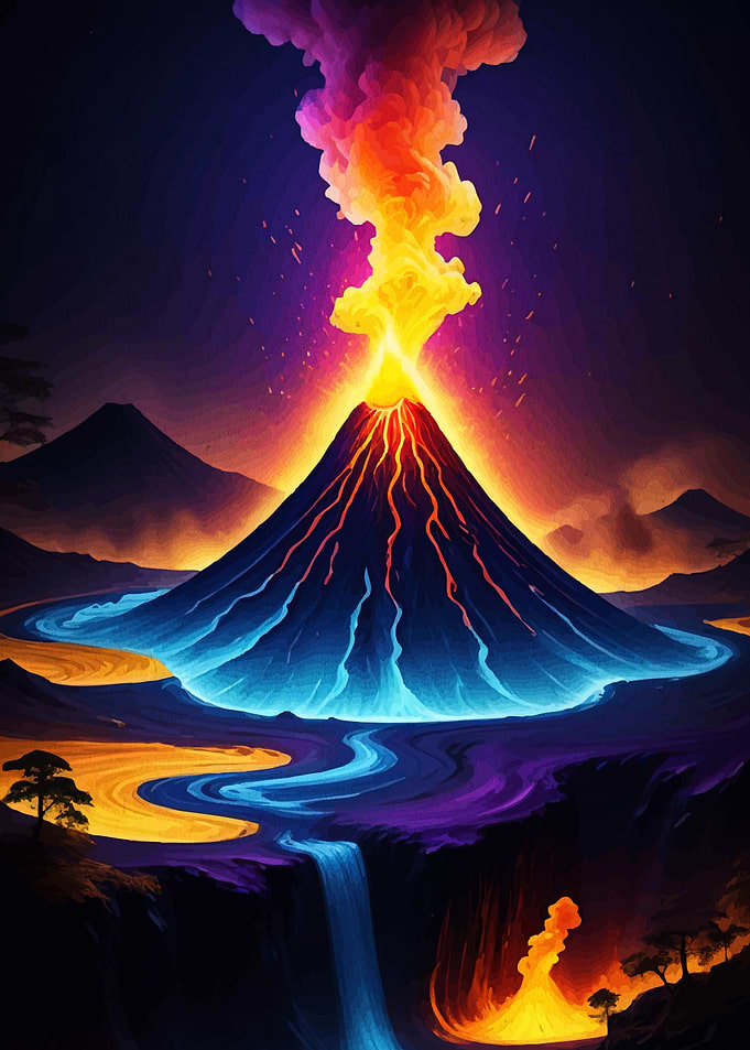 Volcano Eruption Digital Art Landscape