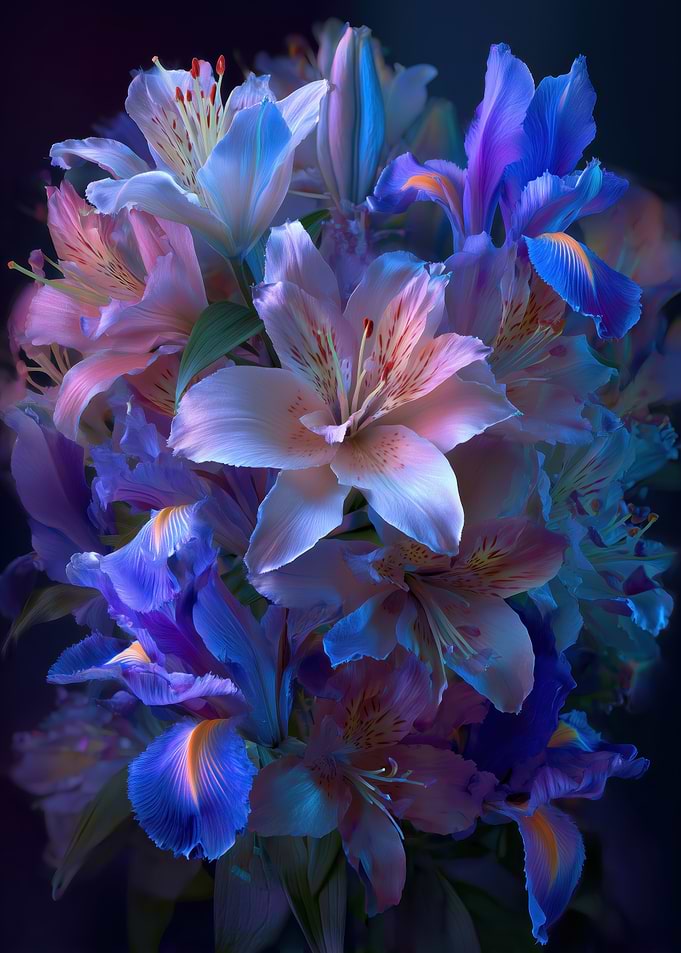 Floral bouquet with lilies and irises